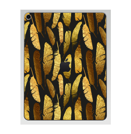 Наклейка на Планшет Apple iPad 7 2019 - Золотые перья -,  купить в Москве – интернет-магазин Allskins, фольга, текстура, золото, черный, перья, контур