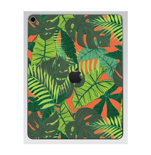 Наклейка на Планшет Apple iPad 7 2019 Тропический принт,  купить в Москве – интернет-магазин Allskins, дистья, монстера, монстры, птицы, цветы, текстура, паттерн, джунгли, тропики