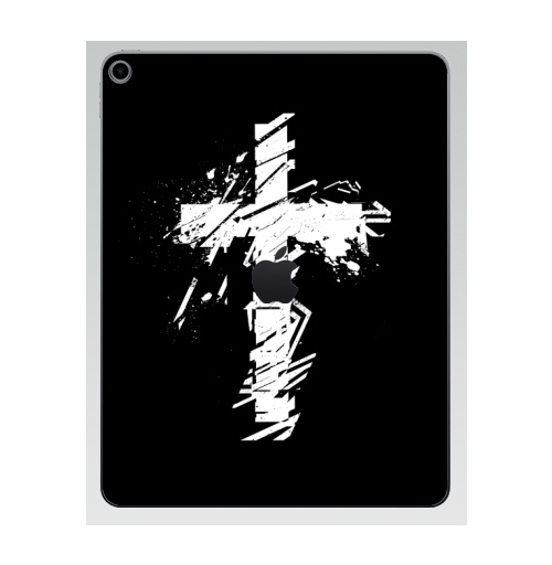 Наклейка на Планшет Apple iPad 7 2019 Крест во всю грудь,  купить в Москве – интернет-магазин Allskins, черно-белое, татуировки, гранж, крест, христианство, святое, черный