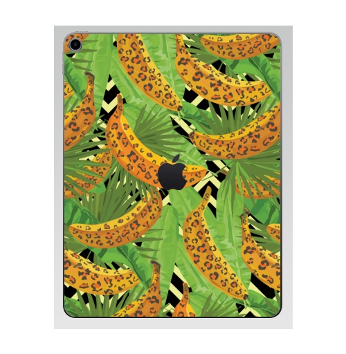 Наклейка на Планшет Apple iPad 7 2019 Паттерн с банами,  купить в Москве – интернет-магазин Allskins, зеленый, текстура, хищник, джунгли, листья, тропики, паттерн, леопард, банан