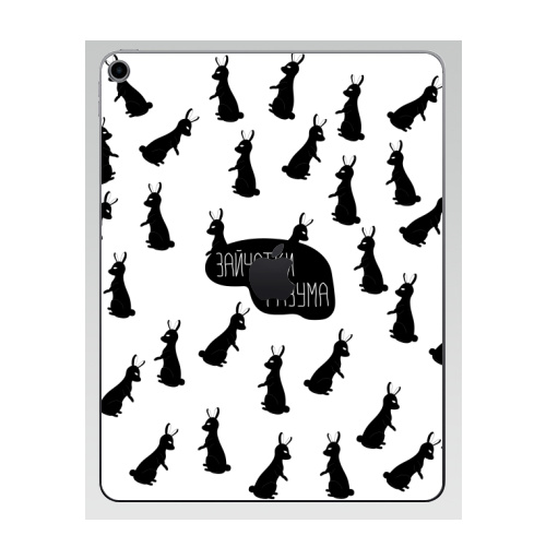 Наклейка на Планшет Apple iPad 7 2019 Зайчатки разума,  купить в Москве – интернет-магазин Allskins, белый, заяц, паттерн, монохром, узор, надписи, силуэт