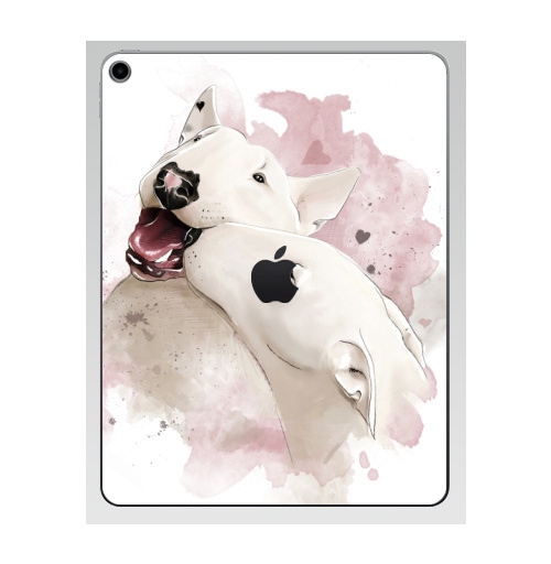 Наклейка на Планшет Apple iPad 7 2019 Влюбленные бультерьеры,  купить в Москве – интернет-магазин Allskins, крутые животные, собаки, бультерьер, любовь, сердце, акварель, нежно, поцелуй, животные, милые животные