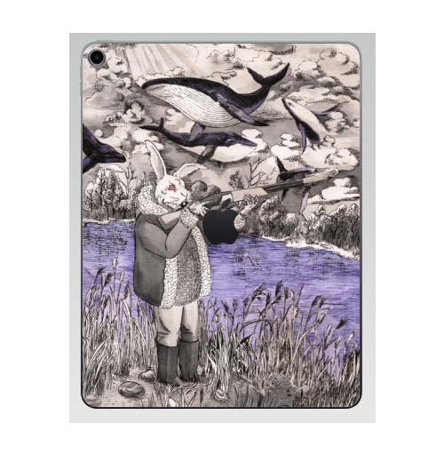 Наклейка на Планшет Apple iPad 7 2019 Разлетались тут,  купить в Москве – интернет-магазин Allskins, дед, злой_кролик, заяц, летающие_киты, киты, ружьё