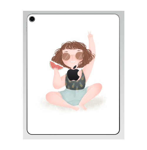 Наклейка на Планшет Apple iPad 7 2019 Летняя девчонка,  купить в Москве – интернет-магазин Allskins, радость, настроение, ананас, счастье, солнце, арбуз, лето, девушка