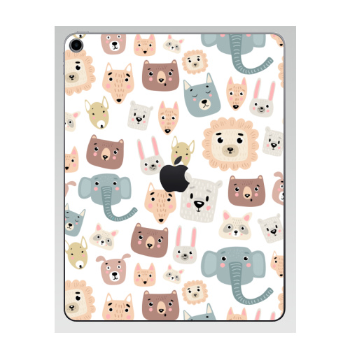 Наклейка на Планшет Apple iPad 7 2019 Зверята,  купить в Москве – интернет-магазин Allskins, лев, слоны, собаки, енот, медведь, детские, питбуль, заяц