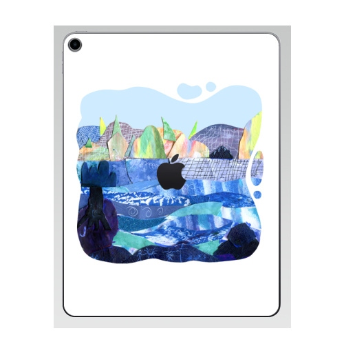 Наклейка на Планшет Apple iPad 7 2019 Коллаж с пейзажем, озеро и скалы,  купить в Москве – интернет-магазин Allskins, коллаж, радость, круто, детские, школьный, озеро, природа, синий, бумага, голуой