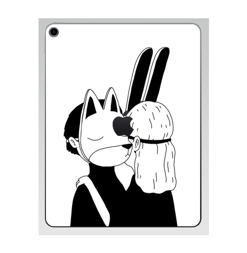 Наклейка на Планшет Apple iPad 7 2019 Лис и зайка,  купить в Москве – интернет-магазин Allskins, черное и белое, заяц, лиса, любовь