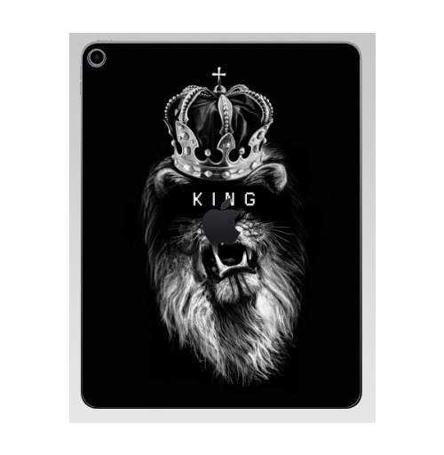 Наклейка на Планшет Apple iPad 7 2019 КИНГ,  купить в Москве – интернет-магазин Allskins, классика, король, лев, корольлев, Оберег, черный, белый, черно-белое, природа, дикаяприрода, африка, растафарай, графика, кошка, чёрная кошка, дикая природа, подарки, новый год, король лев, храбрость