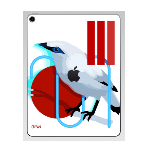 Наклейка на Планшет Apple iPad 7 2019 Балийский скворец,  купить в Москве – интернет-магазин Allskins, птицы, геометрия, красный, неон, необычный, белая, природа, абстракция, скворец