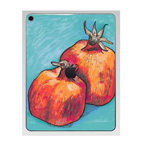 Наклейка на Планшет Apple iPad 7 2019 Два граната,  купить в Москве – интернет-магазин Allskins, поп-арт, фрукты, гранат, скетч, яркий, контраст, красный, цифровая, графика, иллюстация, квадрат, диджитал, экспрессия, цвет