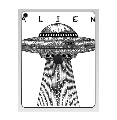 Наклейка на Планшет Apple iPad 7 2019 Пришелец гравюра,  купить в Москве – интернет-магазин Allskins, классика, пришелец, летающая тпрелка, инопланетяне, космос, космический корабль, инопланетный корабль, гуманоид