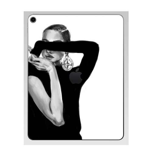 Наклейка на Планшет Apple iPad 7 2019 Девушка с сережкой,  купить в Москве – интернет-магазин Allskins, девушка, модели, черно-белое, сережка, компас, мода
