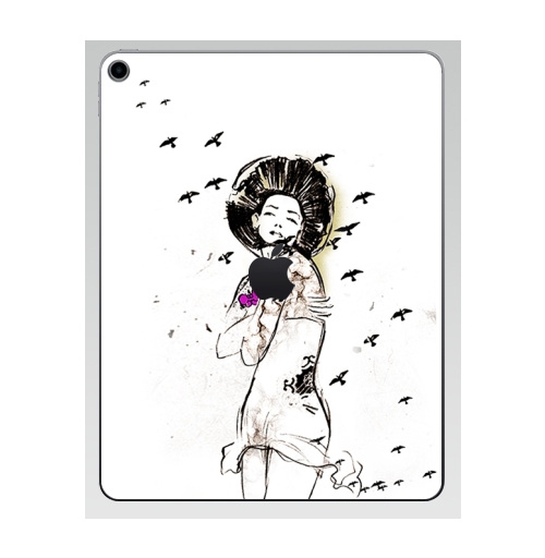 Наклейка на Планшет Apple iPad 7 2019 Ежна,  купить в Москве – интернет-магазин Allskins, белый, девушка, романтика, акварель, черный, 300 Лучших работ