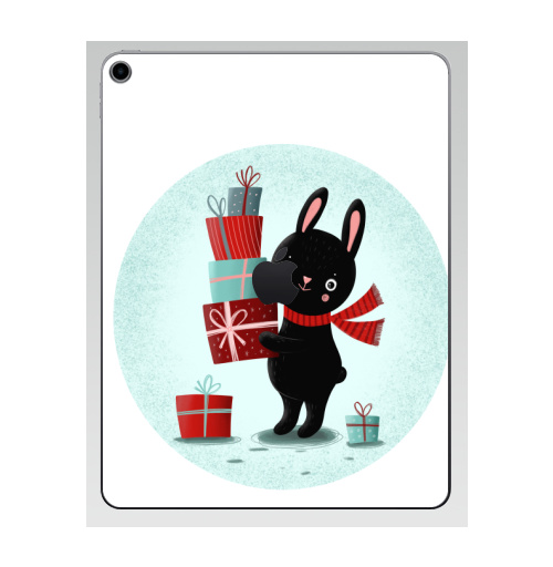 Наклейка на Планшет Apple iPad 7 2019 Черный кролик с подарками,  купить в Москве – интернет-магазин Allskins, кролики, заяц, читатель, новый год, символ, черный, красный, бирюзовый, символ_года, подарки