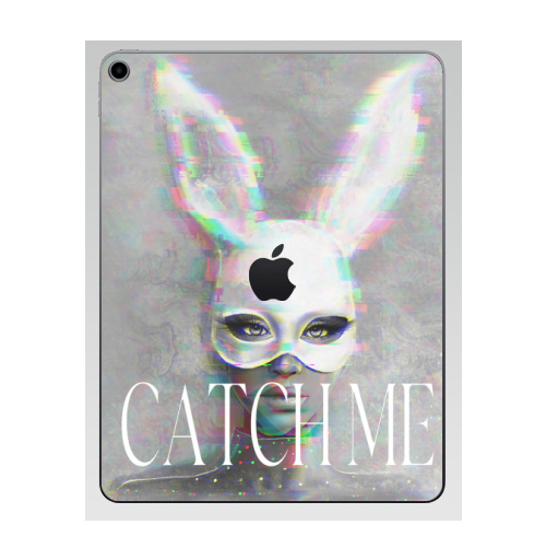 Наклейка на Планшет Apple iPad 7 2019 Поймай меня,  купить в Москве – интернет-магазин Allskins, поп-арт, девушка, маска, заяц, кролики, модная, стильная, женственно, мода, красота, молодёжное, сексуально, белый, серый, вечеринка, образ, бирюзовый, розовый