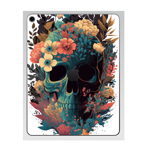 Наклейка на Планшет Apple iPad 7 2019 Цветастый череп,  купить в Москве – интернет-магазин Allskins, сюрреализм, череп, цветы