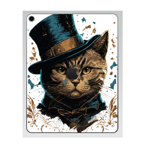 Наклейка на Планшет Apple iPad 7 2019 Кот в цилиндре,  купить в Москве – интернет-магазин Allskins, поп-арт, котята, котопринт, популярный, шляпа, искусство
