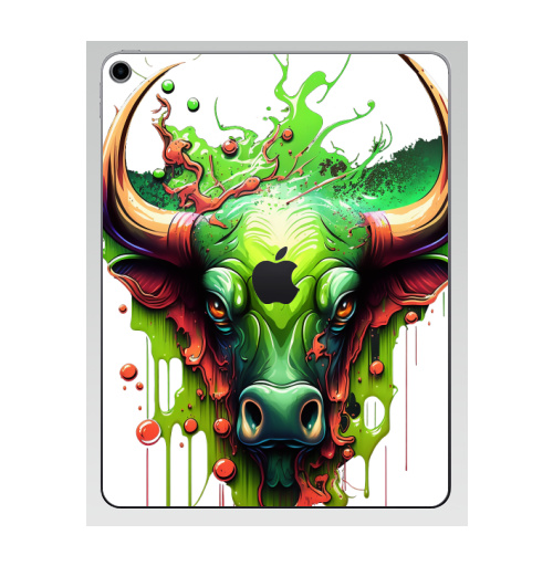 Наклейка на Планшет Apple iPad 7 2019 Телец в ярких красках,  купить в Москве – интернет-магазин Allskins, корова, читатель, гороскоп, граффити, телец, краски, мода, бык, стритарт