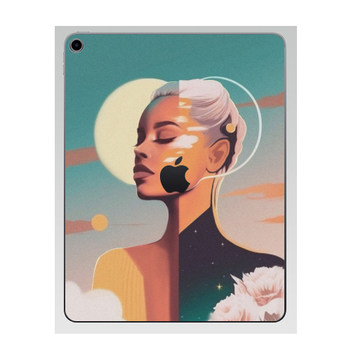 Наклейка на Планшет Apple iPad 7 2019 Сияющая красота, девушка солнце,  купить в Москве – интернет-магазин Allskins, ретро, желтый, изумрудный, зеленый, берюзовый, облока, пейзаж, космос, цветы, солнце, девушка