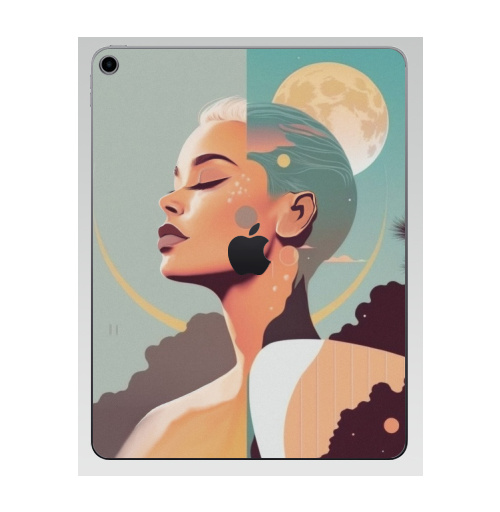 Наклейка на Планшет Apple iPad 7 2019 Лунный свет в тропическом раю,  купить в Москве – интернет-магазин Allskins, сюрреализм, девушка, луна, тропики, небо, пейзаж, ретро, серфинг, портреты, женственно, голубой