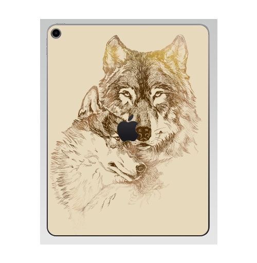 Наклейка на Планшет Apple iPad 7 2019 Супруги,  купить в Москве – интернет-магазин Allskins, крутые животные, для_влюбленных, супруги, пара, собаки, глаз, волк, любовь