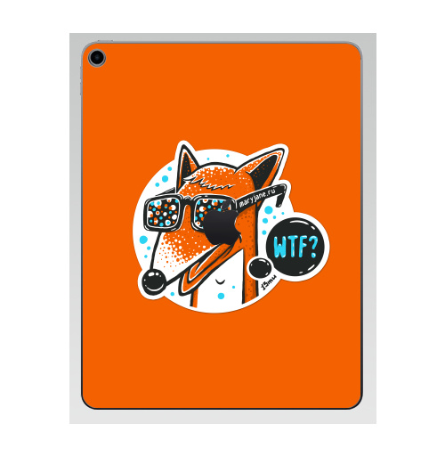 Наклейка на Планшет Apple iPad 7 2019 WTF?,  купить в Москве – интернет-магазин Allskins, милые животные, 300 Лучших работ, голубой, конфетти, очки, лиса, животные, оранжевый
