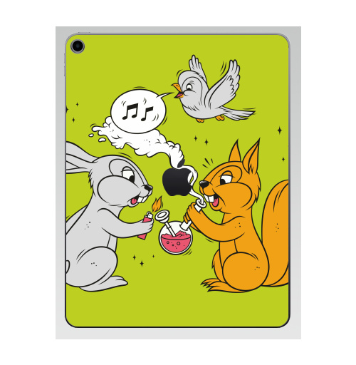 Наклейка на Планшет Apple iPad 7 2019 Funny friends,  купить в Москве – интернет-магазин Allskins, заяц, белка, дружба, дым, кальян, ноты, птицы