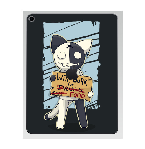 Наклейка на Планшет Apple iPad 7 2019 Will work for...,  купить в Москве – интернет-магазин Allskins, продажи_надписи, надписи, кошка, работа, надписи на английском, 300 Лучших работ, милые животные