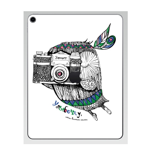 Наклейка на Планшет Apple iPad 7 2019 Улыбочку, сейчас вылетит птичка !,  купить в Москве – интернет-магазин Allskins, фотоаппарат, зенит, сова, улыбка, плакат