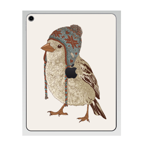 Наклейка на Планшет Apple iPad 7 2019 Птица в шапке,  купить в Москве – интернет-магазин Allskins, 300 Лучших работ, пипстер, шапка, птицы, зима, новый год, коричневый, крутые животные