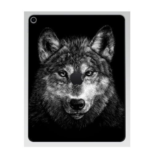 Наклейка на Планшет Apple iPad 7 2019 Волчище,  купить в Москве – интернет-магазин Allskins, морда, животные, волк, полностьючерный, 300 Лучших работ