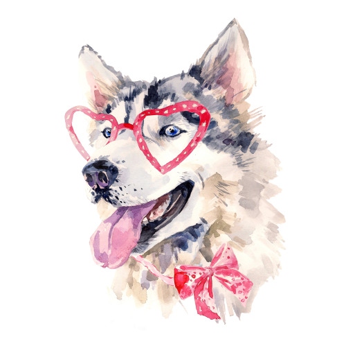 Наклейка на Планшет Apple iPad Pro 12.9 (2020) A2232 Модная собака,  купить в Москве – интернет-магазин Allskins, крутые животные, милые животные, мило, хаски, розовый, очки, акварель, собаки, детские