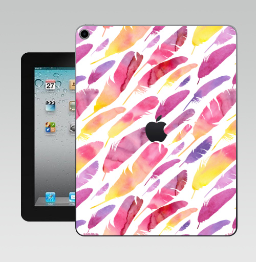 Наклейка на Планшет Apple iPad 10.2 Gen 8 Wi-Fi Акварельные перышки на белом фоне,  купить в Москве – интернет-магазин Allskins, перья, фиолетовый, сиреневый, лимонный, розовый, градиент, текстура, акварель
