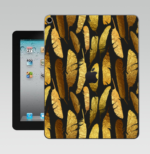 Наклейка на Планшет Apple iPad 10.2 Gen 8 Wi-Fi - Золотые перья -,  купить в Москве – интернет-магазин Allskins, фольга, текстура, золото, черный, перья, контур