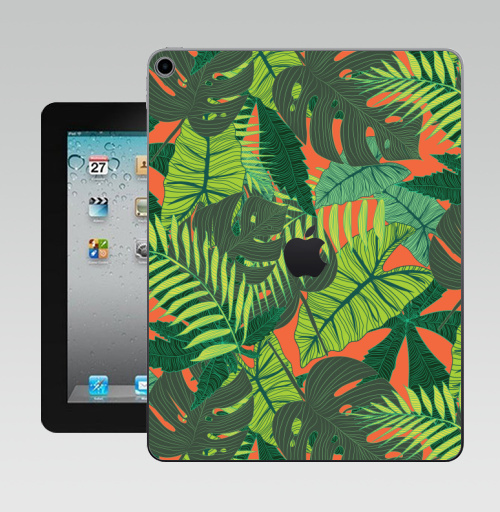 Наклейка на Планшет Apple iPad 10.2 Gen 8 Wi-Fi Тропический принт,  купить в Москве – интернет-магазин Allskins, дистья, монстера, монстры, птицы, цветы, текстура, паттерн, джунгли, тропики