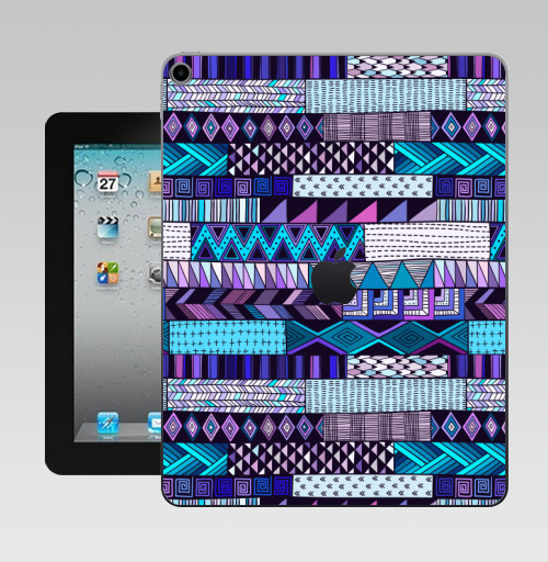 Наклейка на Планшет Apple iPad 10.2 Gen 8 Wi-Fi Полосатый узор. Синие тона,  купить в Москве – интернет-магазин Allskins, полоска, паттерн, дудлы, геометрия, розовый, синий, полосатый, графика
