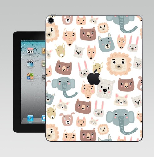 Наклейка на Планшет Apple iPad 10.2 Gen 8 Wi-Fi Зверята,  купить в Москве – интернет-магазин Allskins, лев, слоны, собаки, енот, медведь, детские, питбуль, заяц