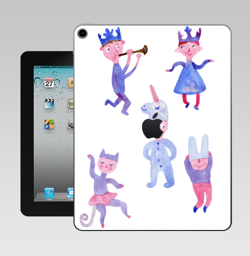 Наклейка на Планшет Apple iPad 10.2 Gen 8 Wi-Fi Детский праздник,  купить в Москве – интернет-магазин Allskins, акварель, детские, пикник, карнавал, танцы, музыка, единорог, заяц, принцесса, принц