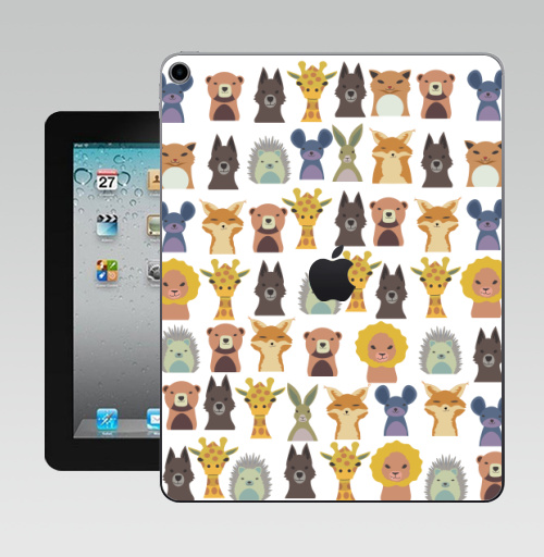 Наклейка на Планшет Apple iPad 10.2 Gen 8 Wi-Fi Милый зверинец,  купить в Москве – интернет-магазин Allskins, зверинец, мило, ежик, собаки, зайчонок, медведь, заяц, лев, жираф, животные, скопление, много, головы, бюст, милые животные