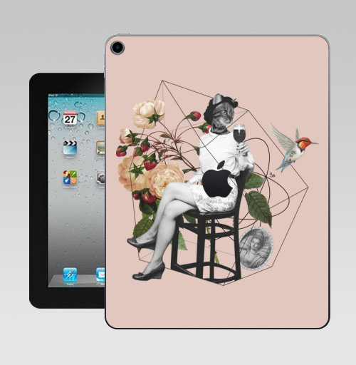 Наклейка на Планшет Apple iPad 10.2 Gen 8 Wi-Fi Девушка с вином,  купить в Москве – интернет-магазин Allskins, корона, самоизоляция, нежно, коллаж, девушка, цветы, кошка, дома, домашние, птицы, птичкавесна, женщинакошка, поп-арт, Vino