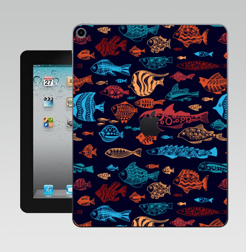Наклейка на Планшет Apple iPad 10.2 Gen 8 Wi-Fi Подводное плавание,  купить в Москве – интернет-магазин Allskins, поп-арт, цвет, яркий, рыба, стая рыб, абстрактные, стилизованные, стильно, бесшовный, паттерн, желтый, голубой, красный, оранжевый, бирюзовый, косяки, под водой, подводный, морская