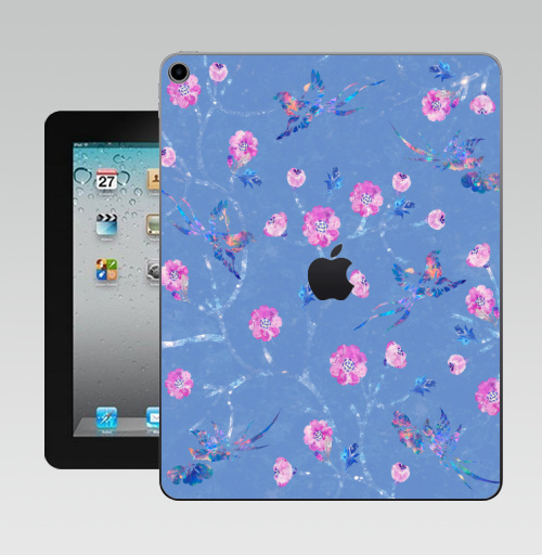 Наклейка на Планшет Apple iPad 10.2 Gen 8 Wi-Fi Вишня в цвету,  купить в Москве – интернет-магазин Allskins, стильно, роскошно, дорого, элегантно, пастельный, нежно, деревовцвету, цветущеедерево, лес, птицы, розовый, голубой, самоцветы, камни, паттерн, цветочныйпринт, вишня, цветущая, сакура, классика