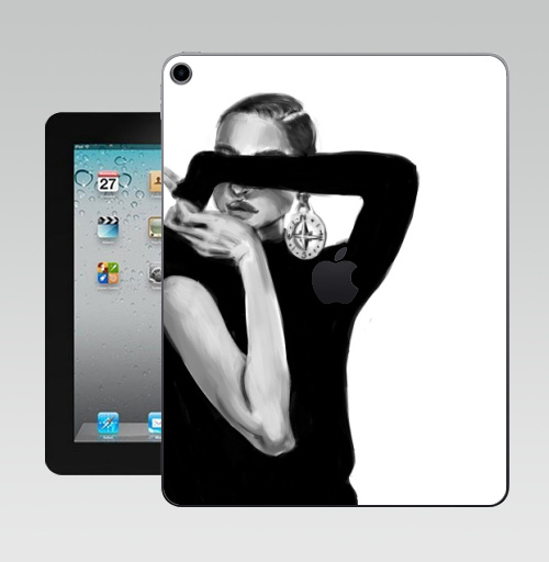 Наклейка на Планшет Apple iPad 10.2 Gen 8 Wi-Fi Девушка с сережкой,  купить в Москве – интернет-магазин Allskins, девушка, модели, черно-белое, сережка, компас, мода