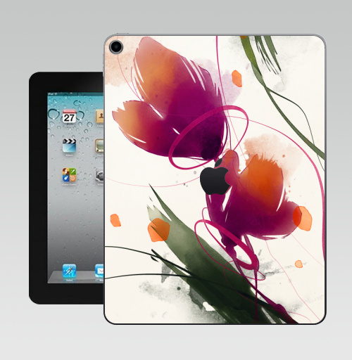 Наклейка на Планшет Apple iPad 10.2 Gen 8 Wi-Fi Акварельные абстрактные цветы,  купить в Москве – интернет-магазин Allskins, акварель, цветы, абстракция, природа, яркий, дизайнер, пятна, рисунки, картины, графика, бутон, растение, белый, фиолетовый, мазки