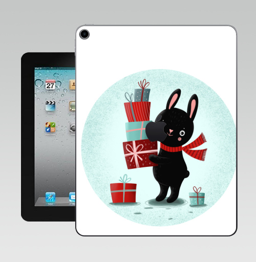 Наклейка на Планшет Apple iPad 10.2 Gen 8 Wi-Fi Черный кролик с подарками,  купить в Москве – интернет-магазин Allskins, кролики, заяц, читатель, новый год, символ, черный, красный, бирюзовый, символ_года, подарки