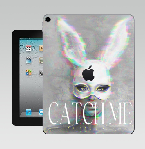Наклейка на Планшет Apple iPad 10.2 Gen 8 Wi-Fi Поймай меня,  купить в Москве – интернет-магазин Allskins, поп-арт, девушка, маска, заяц, кролики, модная, стильная, женственно, мода, красота, молодёжное, сексуально, белый, серый, вечеринка, образ, бирюзовый, розовый