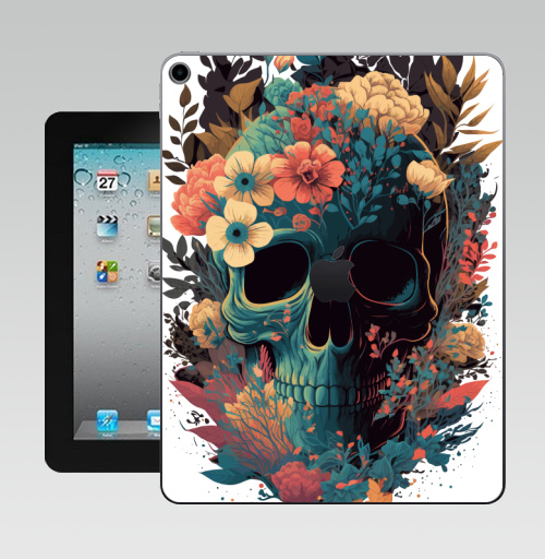 Наклейка на Планшет Apple iPad 10.2 Gen 8 Wi-Fi Цветастый череп,  купить в Москве – интернет-магазин Allskins, сюрреализм, череп, цветы