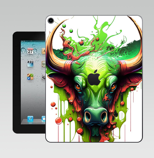 Наклейка на Планшет Apple iPad 10.2 Gen 8 Wi-Fi Телец в ярких красках,  купить в Москве – интернет-магазин Allskins, корова, читатель, гороскоп, граффити, телец, краски, мода, бык, стритарт