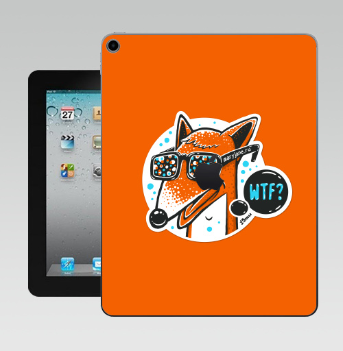 Наклейка на Планшет Apple iPad 10.2 Gen 8 Wi-Fi WTF?,  купить в Москве – интернет-магазин Allskins, милые животные, 300 Лучших работ, голубой, конфетти, очки, лиса, животные, оранжевый