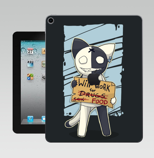 Наклейка на Планшет Apple iPad 10.2 Gen 8 Wi-Fi Will work for...,  купить в Москве – интернет-магазин Allskins, продажи_надписи, надписи, кошка, работа, надписи на английском, 300 Лучших работ, милые животные